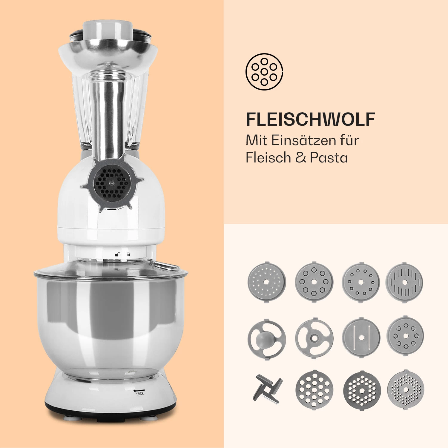 Lucia Küchenmaschine 3-in-1 2000 W / 2,7 PS 5 Ltr Edelstahl BPA-frei 7 Lucia Küchenmaschine 3-in-1 2000 W / 2,7 PS 5 Ltr Edelstahl BPA-frei – Bild 5