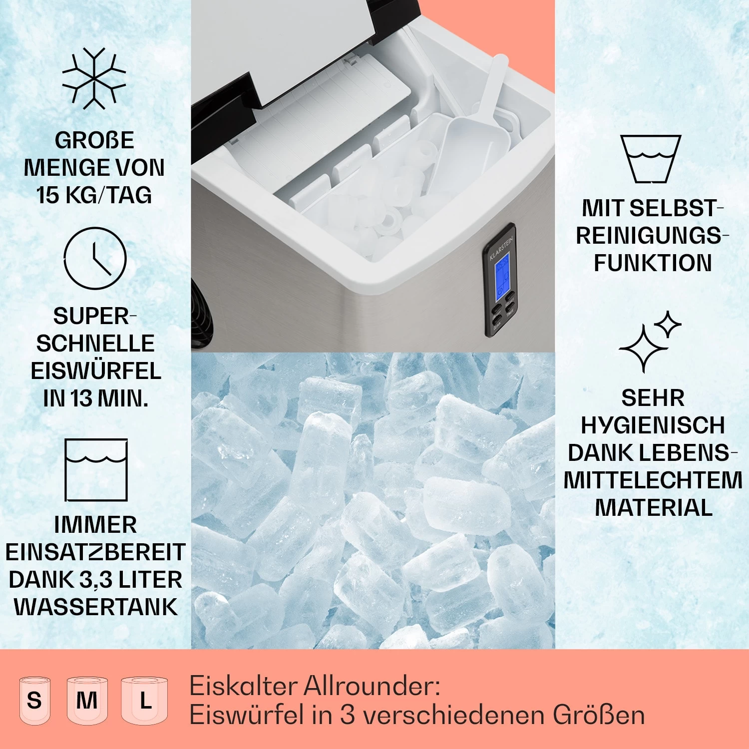 Mr. Black-Frost Eismaschine 150W Edelstahl Schwarz 15kg 4 Mr. Black-Frost Eismaschine 150W Edelstahl Schwarz 15kg – Bild 2