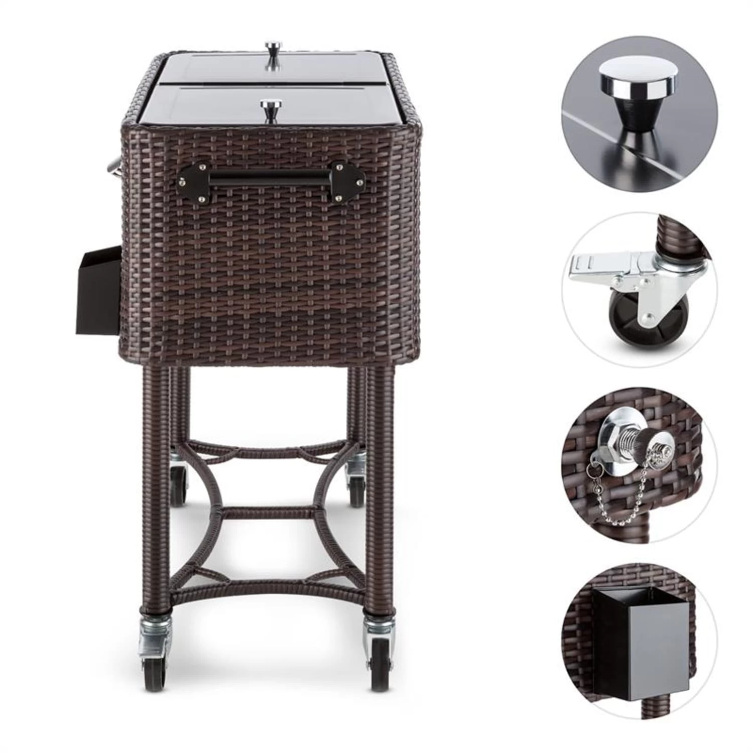 Springbreak Getränkewagen Kühlbox Terrassenkühlwagen 80l Rattandekor 5 Springbreak Getränkewagen Kühlbox Terrassenkühlwagen 80l Rattandekor – Bild 3