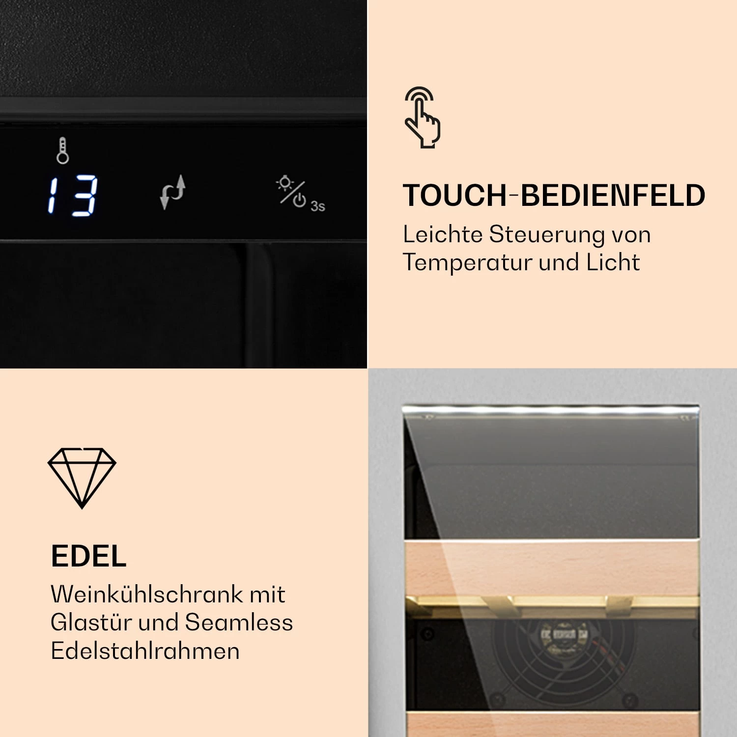 Vinovilla Smart Weinkühlschrank 50l / 20 Flaschen Glastür Edelstahl 5 Vinovilla Smart Weinkühlschrank 50l / 20 Flaschen Glastür Edelstahl – Bild 3