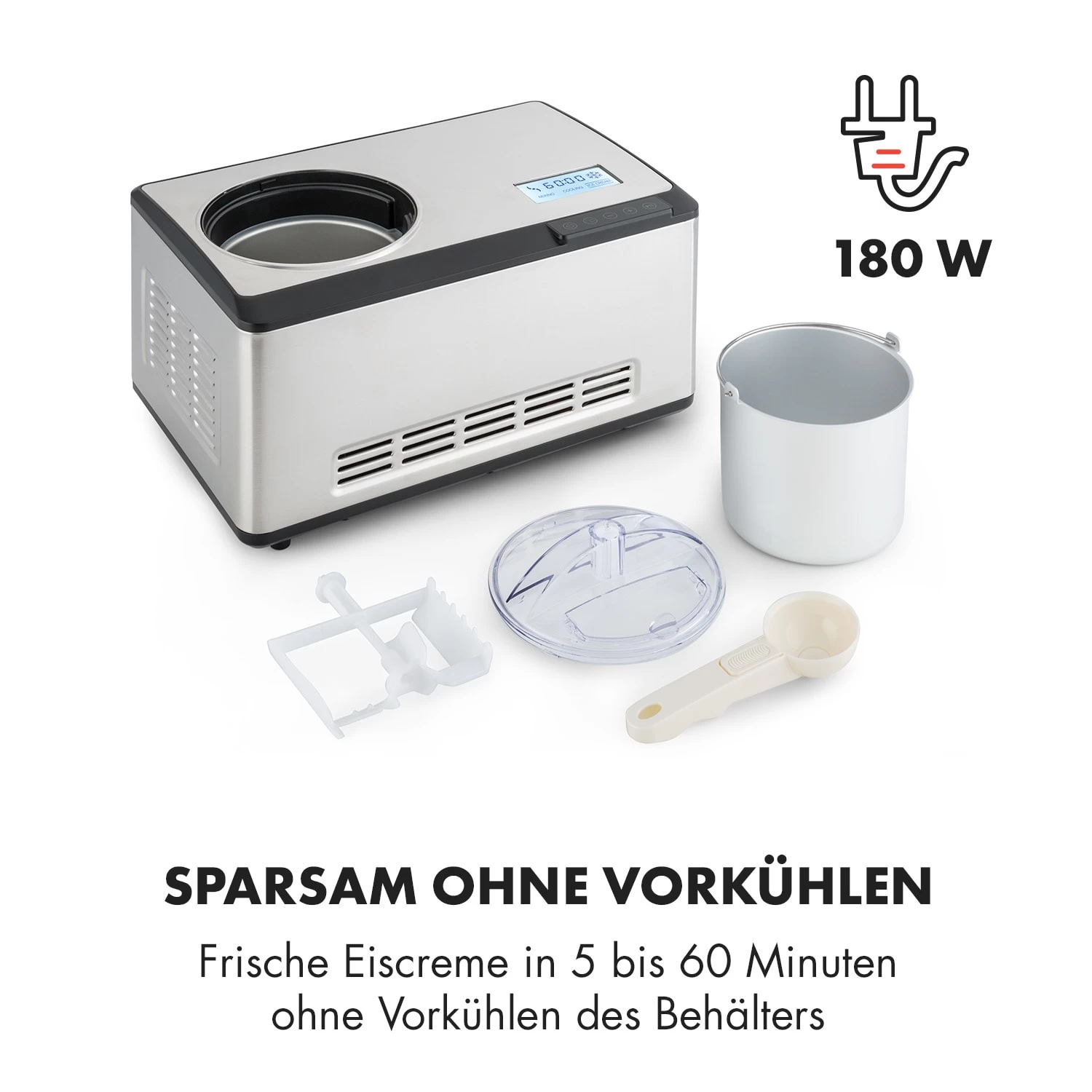 Dolce Bacio Eiscremebereiter Kompressor 2l LCD-Display Touch Edelstahl 7 Dolce Bacio Eiscremebereiter Kompressor 2l LCD-Display Touch Edelstahl – Bild 5