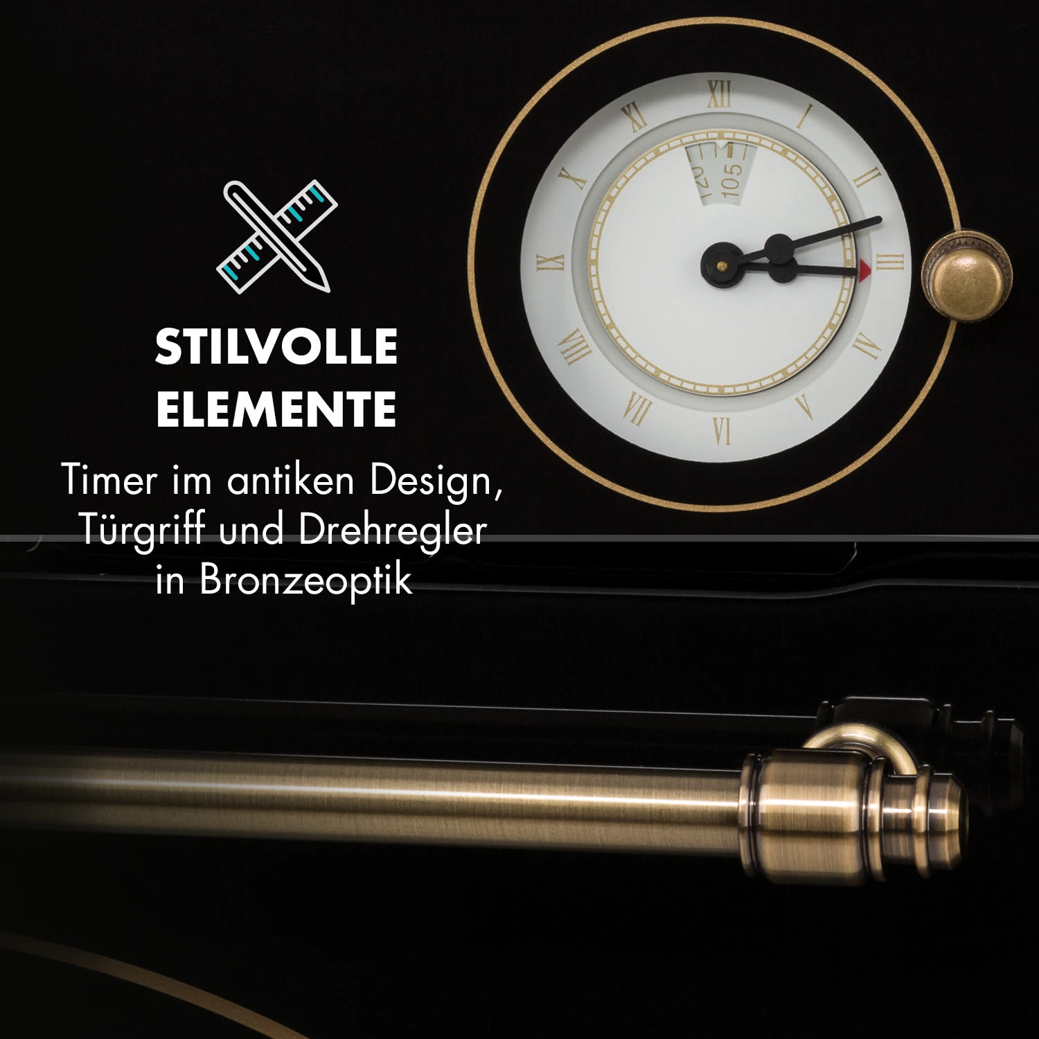 Victoria Einbaubackofen Retro-Design 9 Funktionen 50-250°C Schwarz 8 Victoria Einbaubackofen Retro-Design 9 Funktionen 50-250°C Schwarz – Bild 6