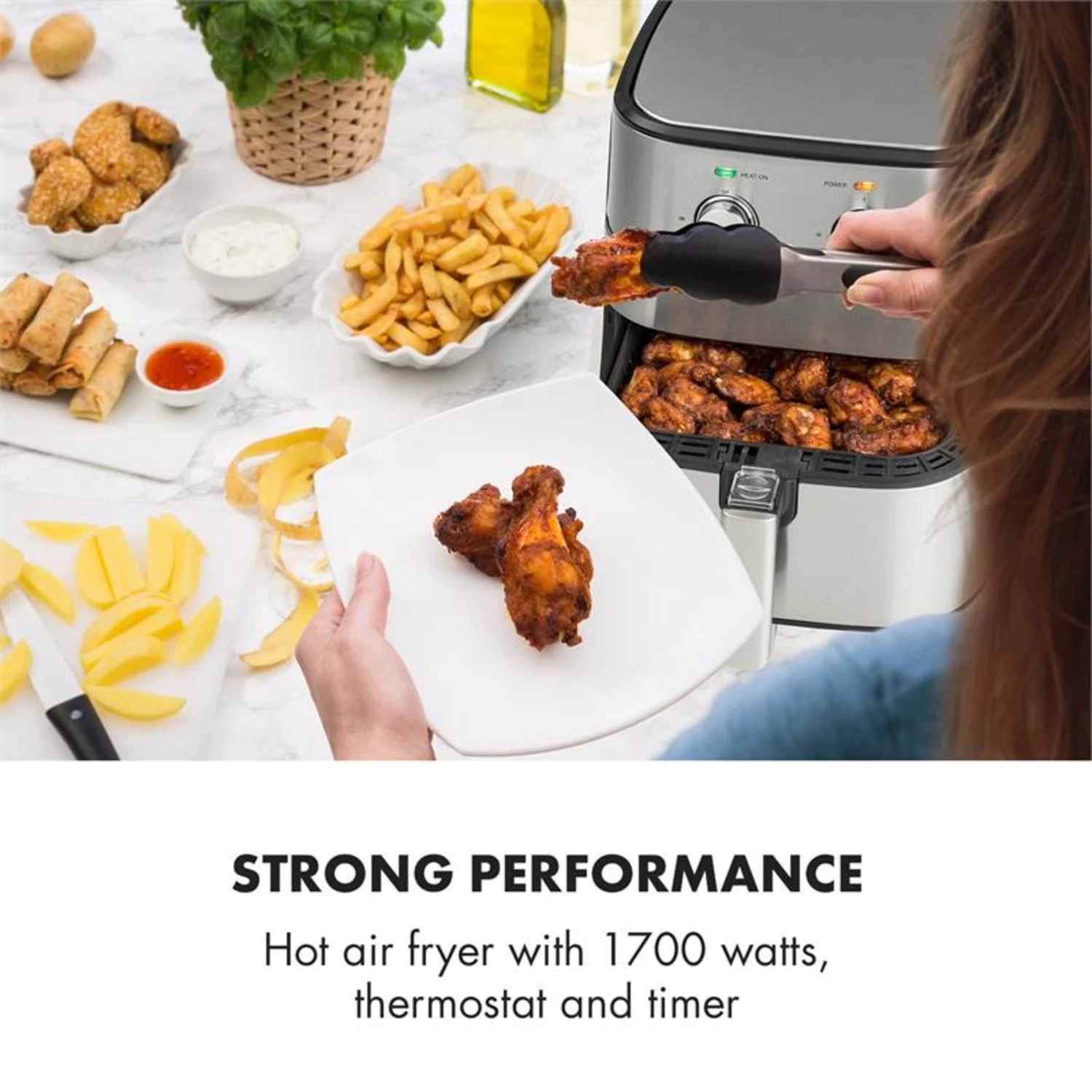 AeroVital Heißluftfritteuse 1700W 5,4 Liter Timer Edelstahl Silber 4 AeroVital Heißluftfritteuse 1700W 5,4 Liter Timer Edelstahl Silber – Bild 2