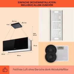 Kronleuchter XL Inselabzugshaube 90cm Umluft 590m³/h LED Touch Schwarz -Küchengeräte Geschäft 10033108 de 0005 usp