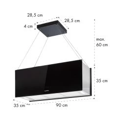 Kronleuchter XL Inselabzugshaube 90cm Umluft 590m³/h LED Touch Schwarz -Küchengeräte Geschäft 10033108 yy 0011 dimensions