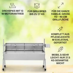 Sauenland Pro Spanferkelgrill Drehspieß 13W 4 Rollen Edelstahl -Küchengeräte Geschäft 10033566 de 0002 usp