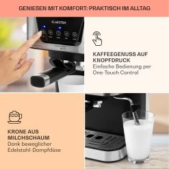 Arabica Espressomaschine 1050W 15 Bar 1,5l Touch-Bedienfeld Edelstahl -Küchengeräte Geschäft 10033729 de 0003 usp