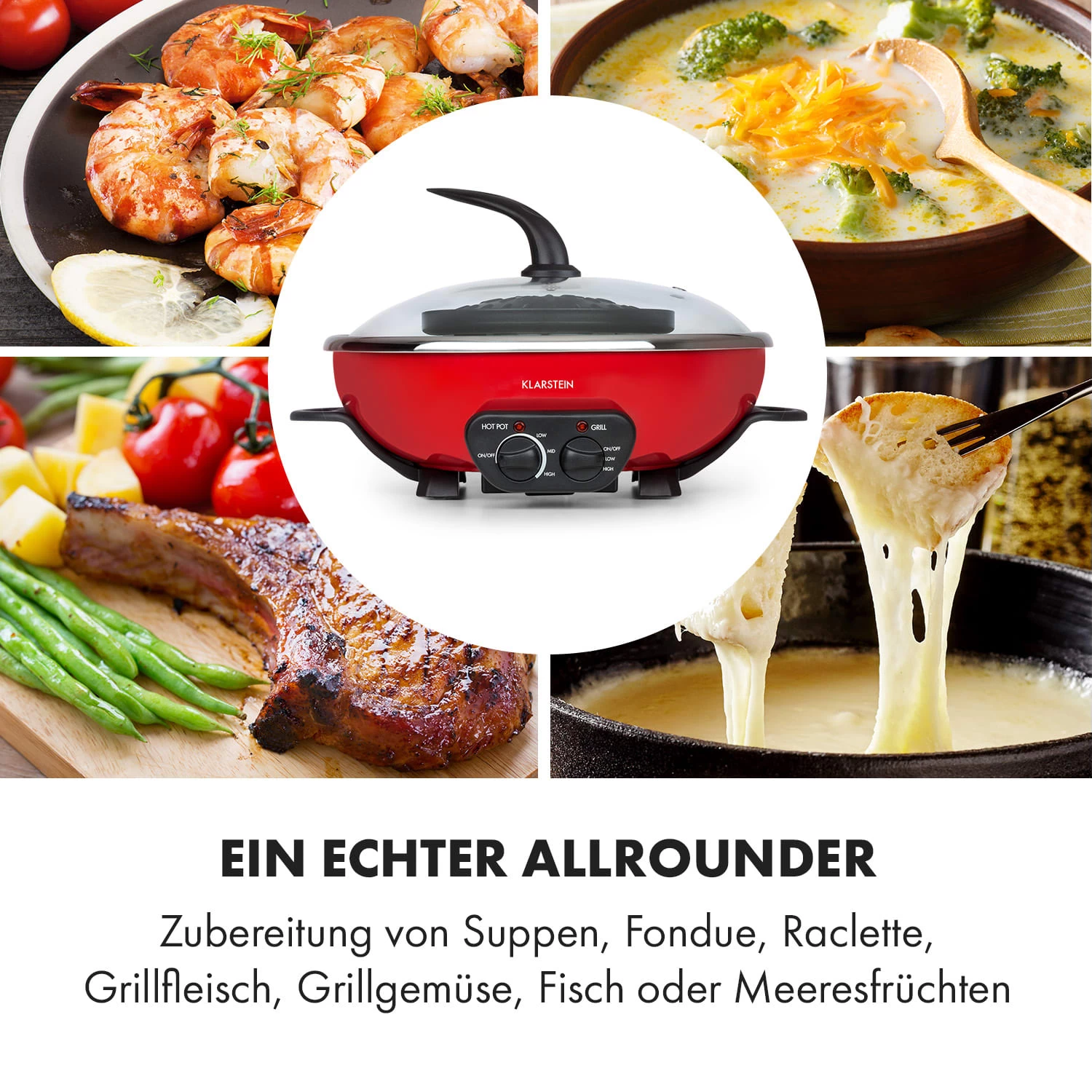 Szechuan Hot Pot Und Grillplatte 5l Vol. 1350 W, 600 W Rot 7 Szechuan Hot Pot Und Grillplatte 5l Vol. 1350 W, 600 W Rot – Bild 5