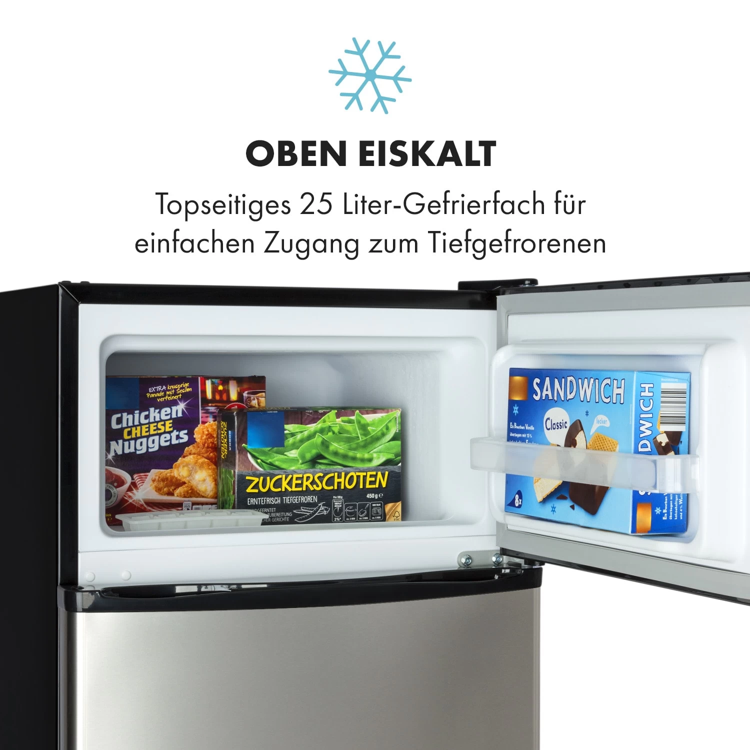 Big Daddy Cool Kühl-Gefrierkombination 61/25 Liter 2 Ebenen Edelstahl 8 Big Daddy Cool Kühl-Gefrierkombination 61/25 Liter 2 Ebenen Edelstahl – Bild 6