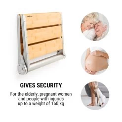Arielle Deluxe Duschsitz Bambus Aluminium Klappbar 160 Kg Max. Holz -Küchengeräte Geschäft 10034210 yy 0003 logo oneConcept Arielle Deluxe Duschsitz Bambus