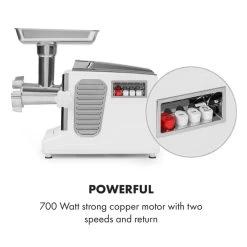 Kraftprotz Elektrischer Fleischwolf 700 W Kupfermotor Edelstahl -Küchengeräte Geschäft 10034215 yy 0005 logo Klarstein Kraftprotz elektrischer Fleischwolf weiss