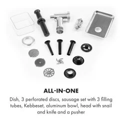 Mett Max Elektrischer Fleischwolf 600W Kupfermotor Aluminium 15 Mett Max Elektrischer Fleischwolf 600W Kupfermotor Aluminium -Küchengeräte Geschäft 10034244 yy 0006 logo Klarstein Mett Max elektrischer Fleischwolf grau