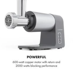 Mett Max Elektrischer Fleischwolf 600W Kupfermotor Aluminium 16 Mett Max Elektrischer Fleischwolf 600W Kupfermotor Aluminium -Küchengeräte Geschäft 10034244 yy 0007 logo Klarstein Mett Max elektrischer Fleischwolf grau