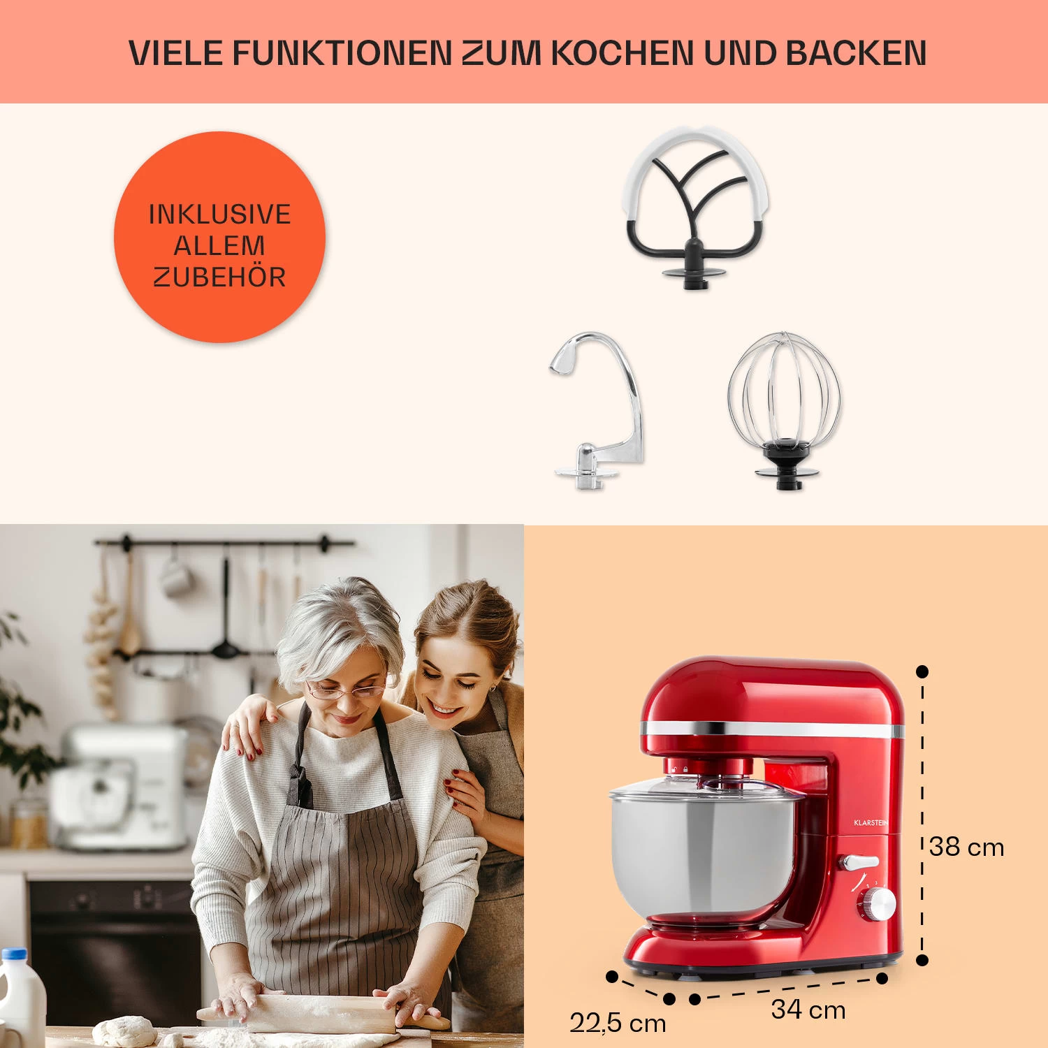 Bella Elegance Küchenmaschine 2000 W 2,7 PS 5,2 Ltr Edelstahl BPA-frei 7 Bella Elegance Küchenmaschine 2000 W 2,7 PS 5,2 Ltr Edelstahl BPA-frei – Bild 5