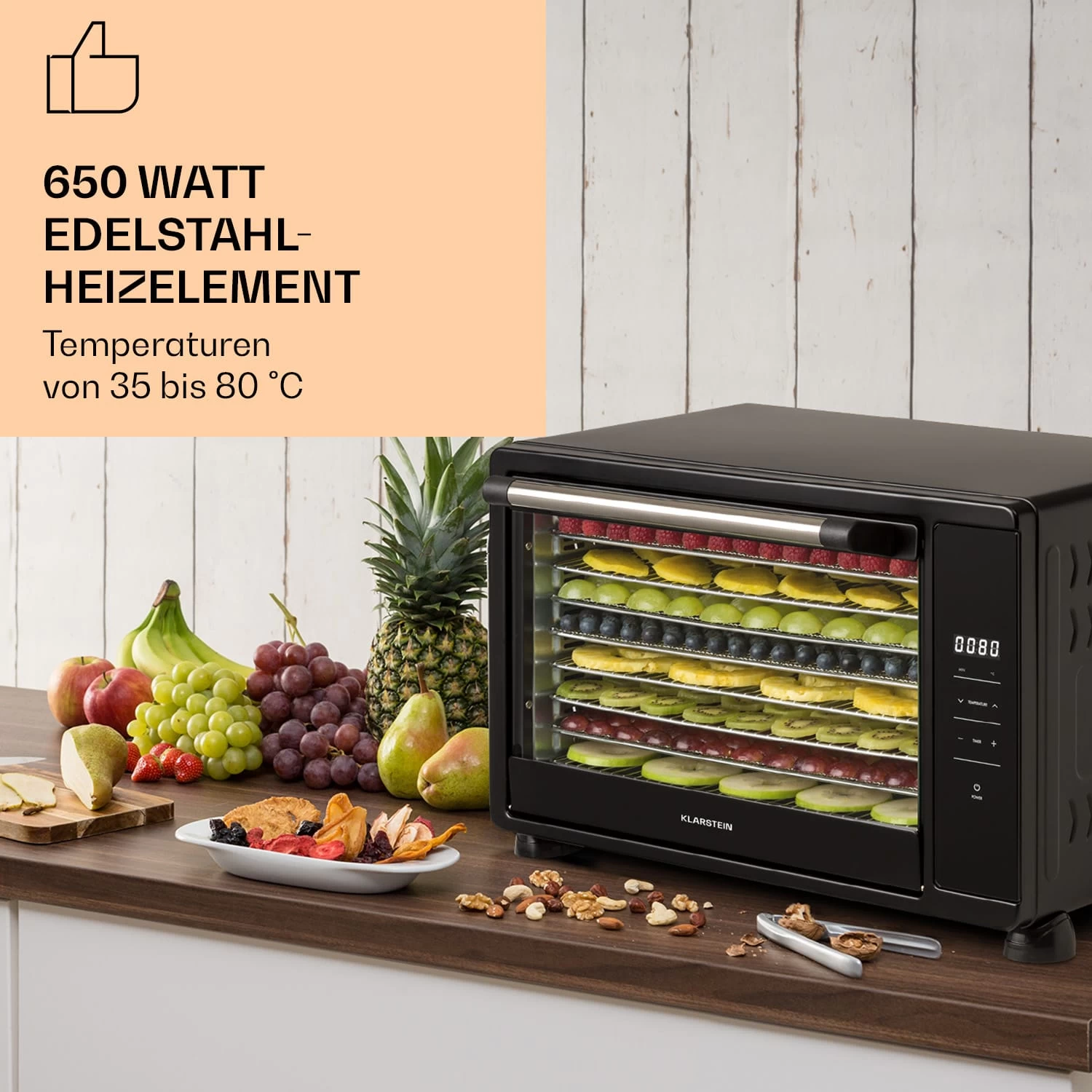 Mega Jerky Dörrautomat 650W 35-80°C LC-Touch-Display Timer 8 Ebenen 4 Mega Jerky Dörrautomat 650W 35-80°C LC-Touch-Display Timer 8 Ebenen – Bild 2