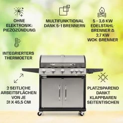 Tomahawk Gasgrill 5x3,6 KW + 2,7 KW Brenner 80x43,5 Cm Grill Edelstahl -Küchengeräte Geschäft 10034712 de 0002 usp