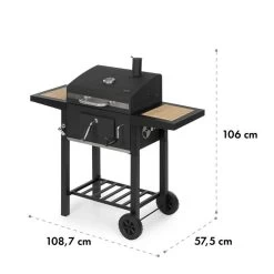 Meat Machine Holzkohlegrill BBQ 45x32,5cm Thermometer Bodenrollen -Küchengeräte Geschäft 10034819 yy 0009 logo Klarstein Meat Machine Holzkohlegrill schwarz