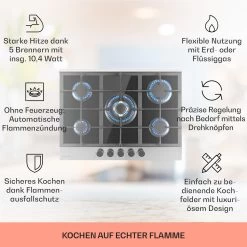 Alchemist 5 Zonen Gaskochfeld Aluminium-Brenner Glaskeramik Schwarz -Küchengeräte Geschäft 10034970 de 0002 usp