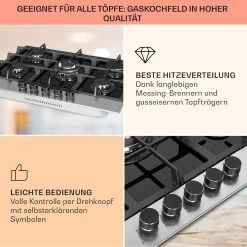 Alchemist 5 Zonen Gaskochfeld Aluminium-Brenner Glaskeramik Schwarz -Küchengeräte Geschäft 10034970 de 0004 usp
