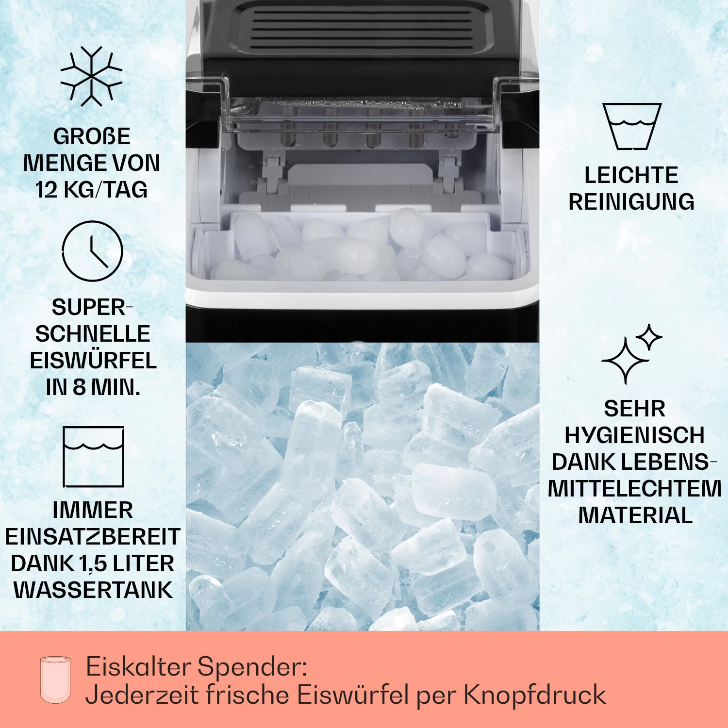 Chillout Eiswürfelmaschine Bulleteis 12kg/24h Wassertank: 1,5 L 4 Chillout Eiswürfelmaschine Bulleteis 12kg/24h Wassertank: 1,5 L – Bild 2