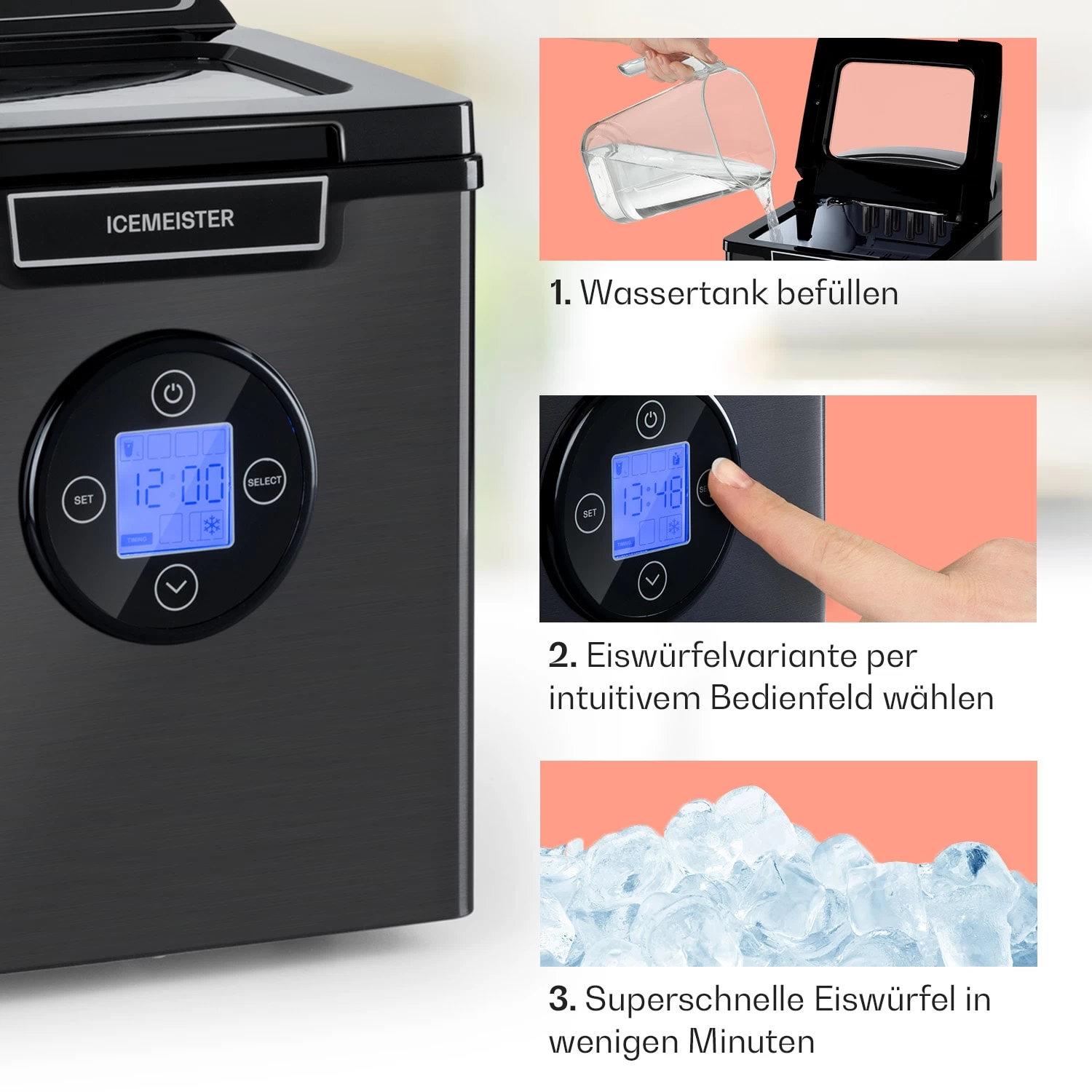 Icemeister 2G Eiswürfelmaschine 12kg/24h LC-Display Edelstahl 6 Icemeister 2G Eiswürfelmaschine 12kg/24h LC-Display Edelstahl – Bild 4
