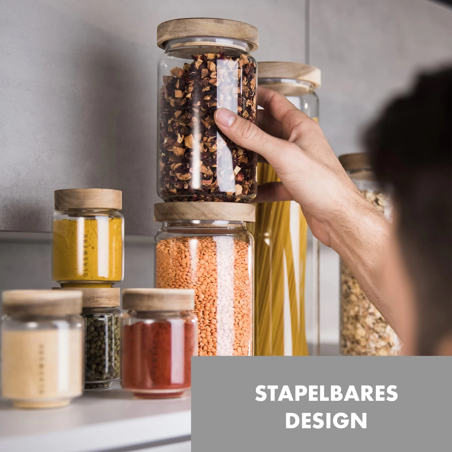 Glaswerk Lovage Vorratsgläser 1,1 L 3er Set Borosilikatglas Akazienholzdeckel Silikon 4 Glaswerk Lovage Vorratsgläser 1,1 L 3er Set Borosilikatglas Akazienholzdeckel Silikon – Bild 2