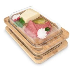 Glaswerk Hermatige Aufschnittbox Mit Glasdeckel 2er Set Borosilikatglas Bambus Schneidebret