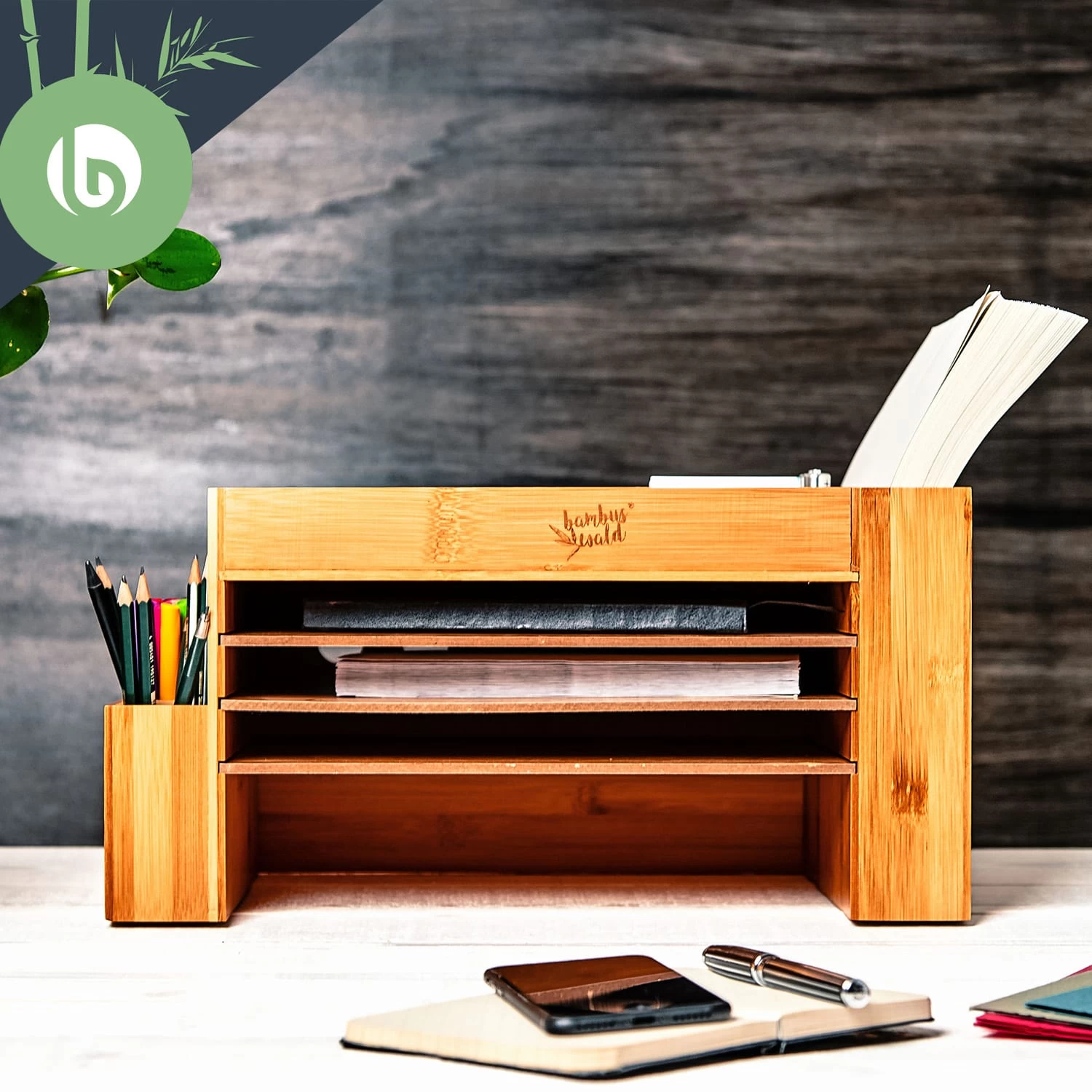 Schreibtischorganizer Mit Vielen Fächern 40 X 20 X 23 Cm 100 % Bambus 4 Schreibtischorganizer Mit Vielen Fächern 40 X 20 X 23 Cm 100 % Bambus – Bild 2