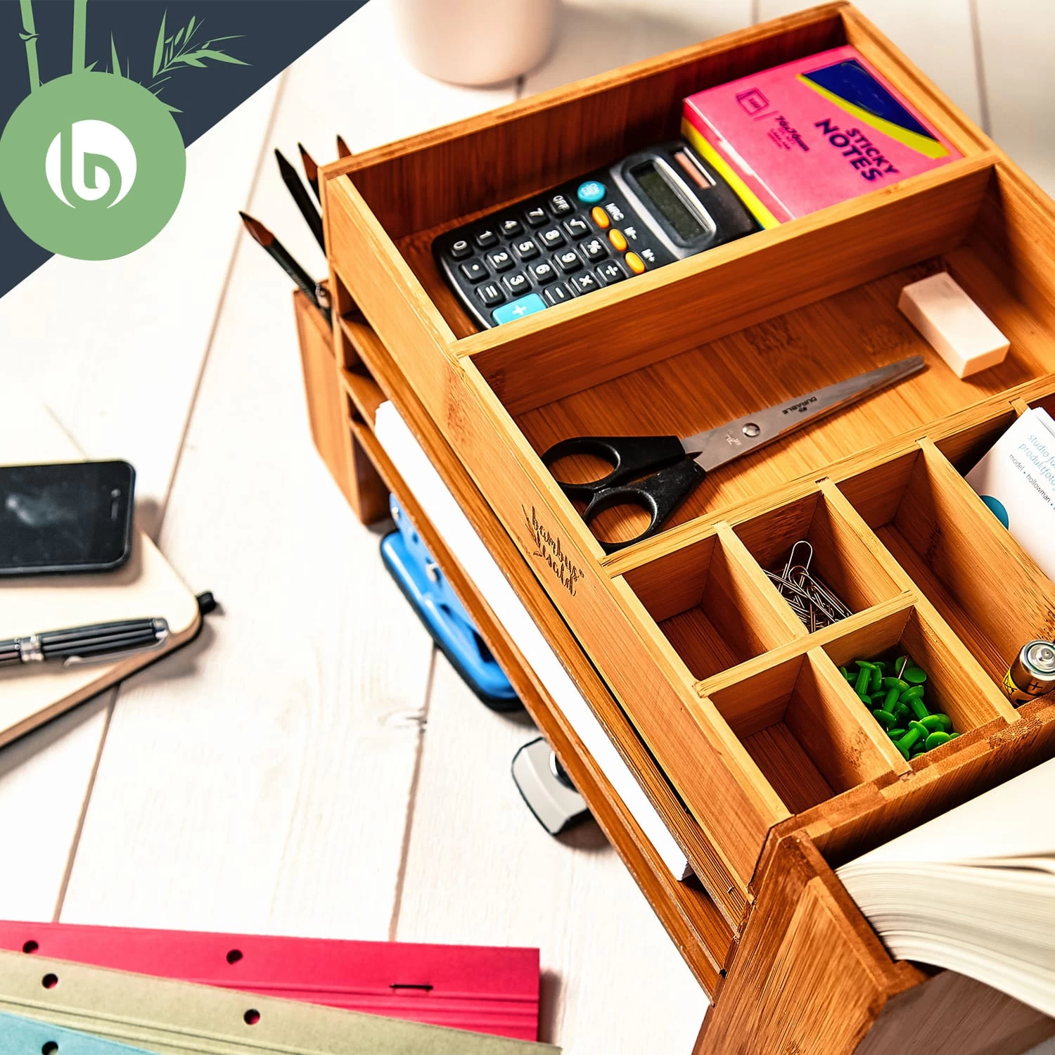 Schreibtischorganizer Mit Vielen Fächern 40 X 20 X 23 Cm 100 % Bambus 6 Schreibtischorganizer Mit Vielen Fächern 40 X 20 X 23 Cm 100 % Bambus – Bild 4