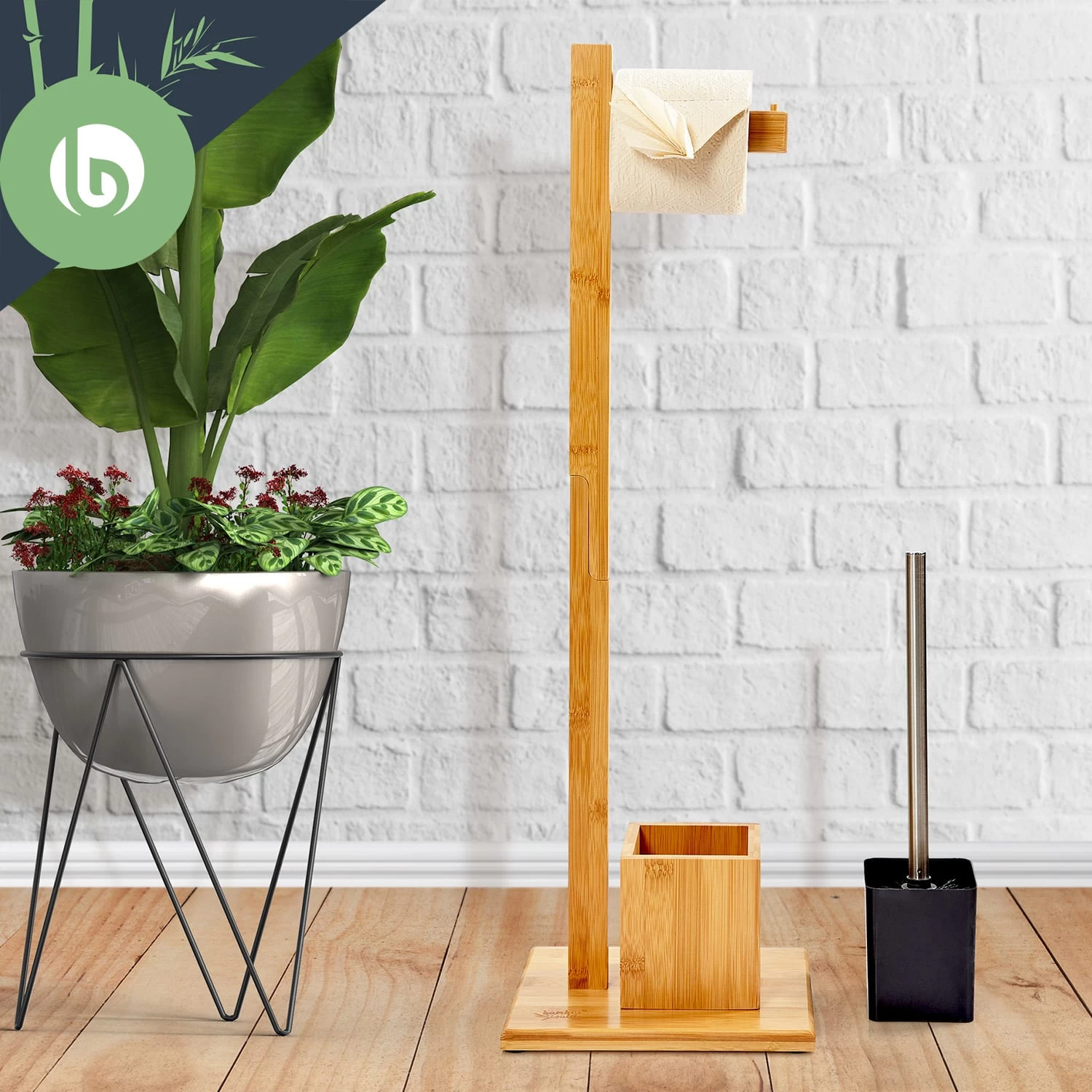 WC Garnitur Toilettenbürste 23x74x19,5cm Feuchtigkeitsresistent Bambus 5 WC Garnitur Toilettenbürste 23x74x19,5cm Feuchtigkeitsresistent Bambus – Bild 3