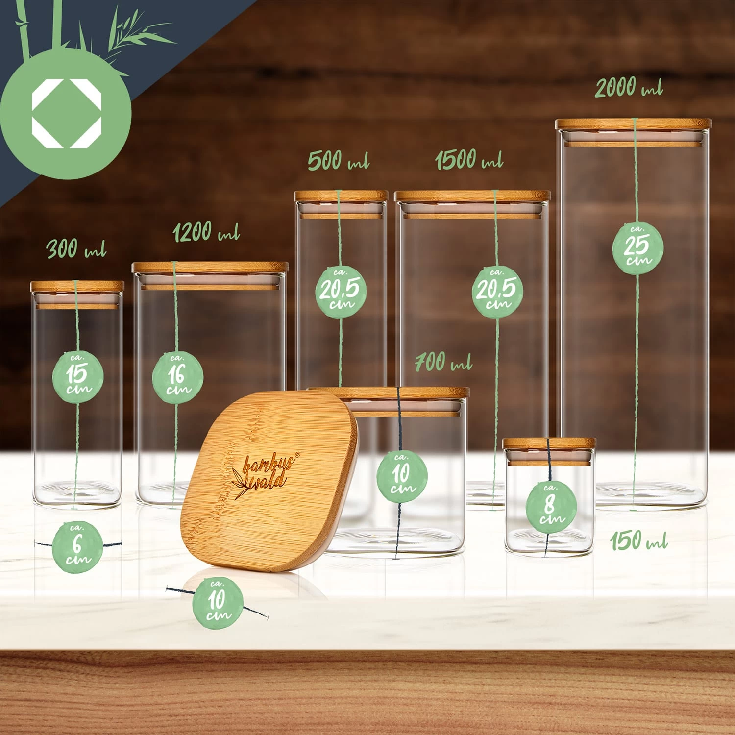 Eckiges Glas Mit Bambusdeckel Luftdicht Mit Silikonring 10x25x10 Cm 3x 2000 Ml 10 Eckiges Glas Mit Bambusdeckel Luftdicht Mit Silikonring 10x25x10 Cm 3x 2000 Ml – Bild 8
