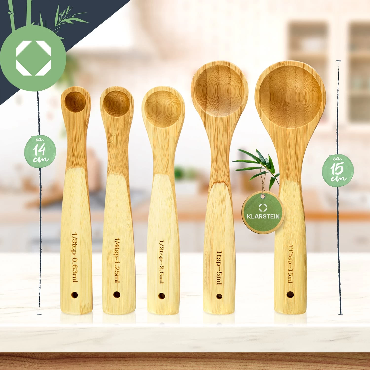 Messlöffel-Set Back- Und Kochbesteck Ideales Abmessen 5er-Set Bambus 9 Messlöffel-Set Back- Und Kochbesteck Ideales Abmessen 5er-Set Bambus – Bild 7