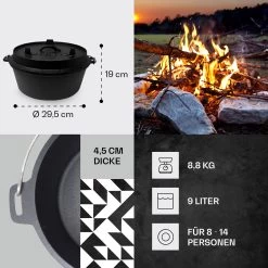 Guernsey Premium Dutch Oven 9.0 BBQ-Topf Gusseisen Voreingebrannt Größe L / 9 Qt -Küchengeräte Geschäft 10038639 de 0004 usp