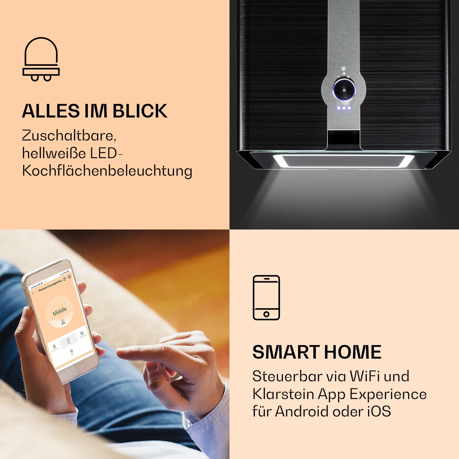 Futurelight Smart Inselabzugshaube Umluft 420m³/h LED Edelstahl 5 Futurelight Smart Inselabzugshaube Umluft 420m³/h LED Edelstahl – Bild 3