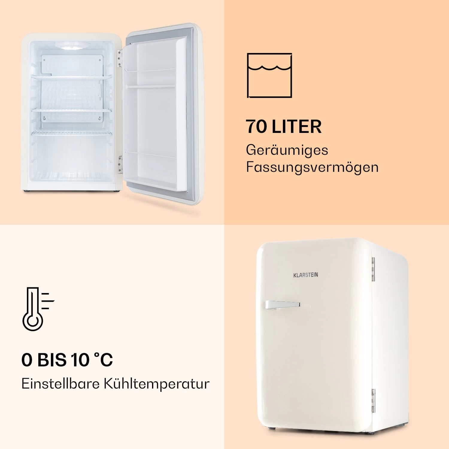 Audrey Retro-Kühlschrank 70 Liter 3 Regale 2 Türfächer Innenbeleuchtung 6 Audrey Retro-Kühlschrank 70 Liter 3 Regale 2 Türfächer Innenbeleuchtung – Bild 4