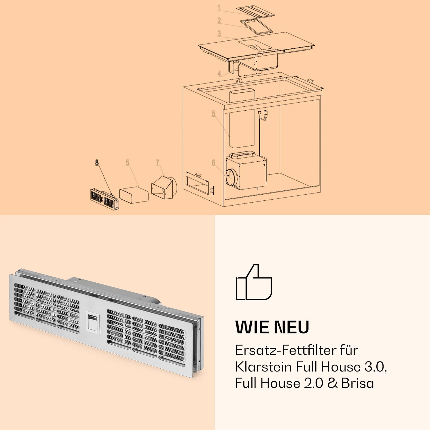 Fettfilter Für Dunstabzugshaube Full House 3.0, Full House 2.0 & Brisa 4 Fettfilter Für Dunstabzugshaube Full House 3.0, Full House 2.0 & Brisa – Bild 2