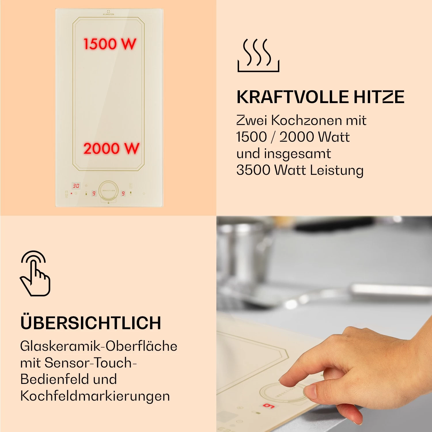 Victoria Domino Induktionskochfeld Einbau 3500W Flexzone Timer 6 Victoria Domino Induktionskochfeld Einbau 3500W Flexzone Timer – Bild 4