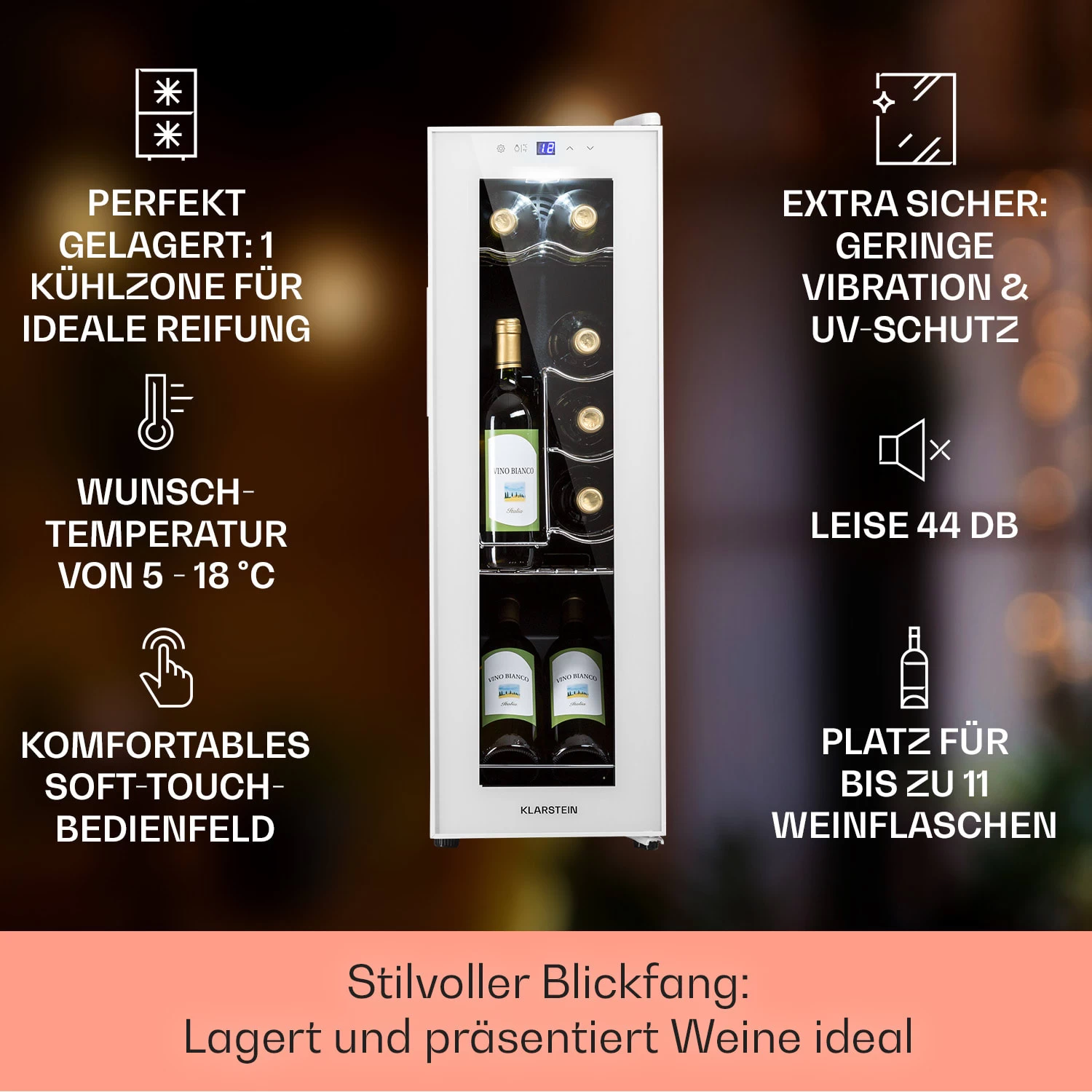 Shiraz 12 Slim Uno Weinkühlschrank 32l/12Fl.Touch 85 W 5-18 °C LED 4 Shiraz 12 Slim Uno Weinkühlschrank 32l/12Fl.Touch 85 W 5-18 °C LED – Bild 2