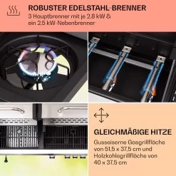 Kingsville 3.1 Kombigrill Gas + Kohle 10,9 KW 3+1 Brenner -Küchengeräte Geschäft 10040270 de 0005 usp