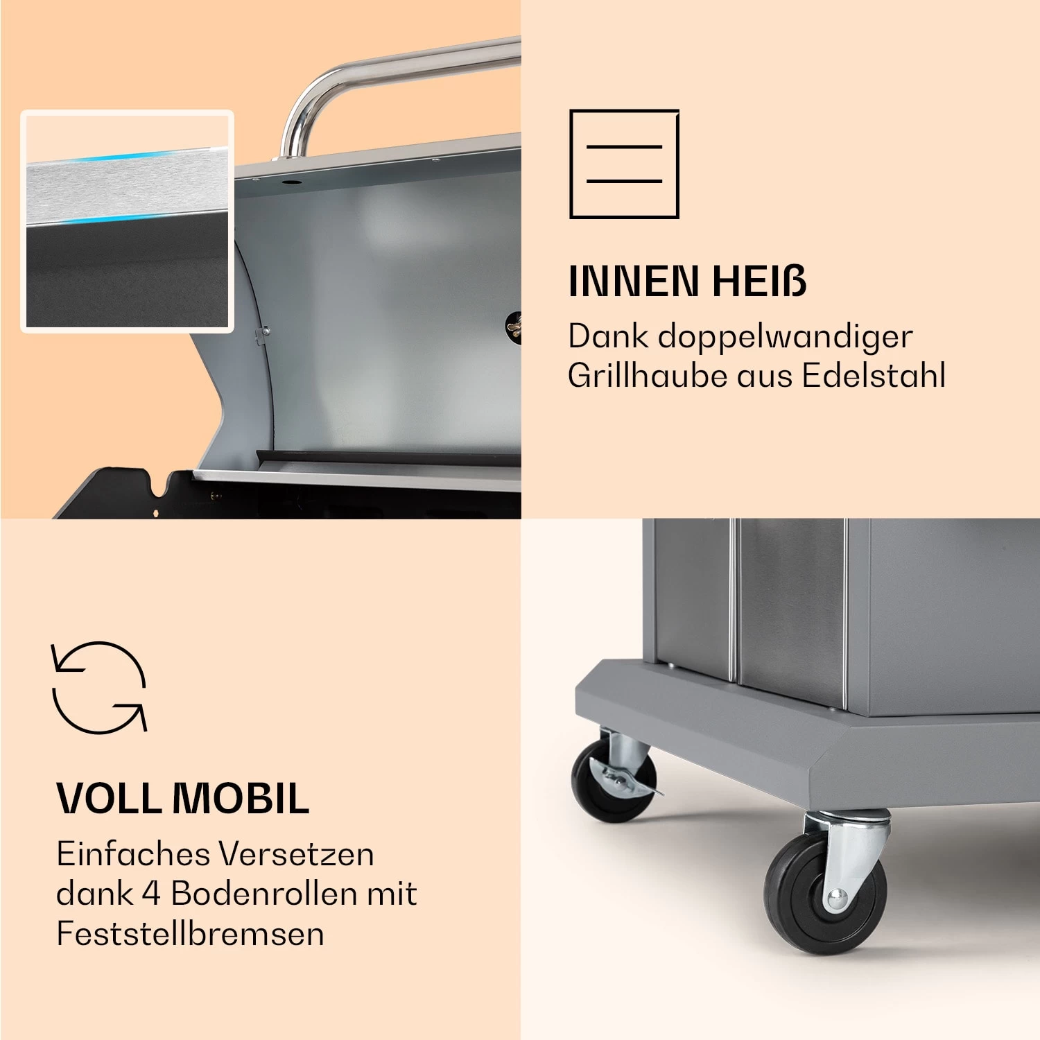 Lucifer 4 Gasgrill 4 X 3,6 KW Brenner 69x45cm Grill Edelstahl Mobil 8 Lucifer 4 Gasgrill 4 X 3,6 KW Brenner 69x45cm Grill Edelstahl Mobil – Bild 6