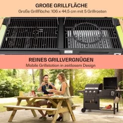 Aberdeen Kombi-Grill Gas Kohle Smoker Thermometer 2 Seitentische Mobil -Küchengeräte Geschäft 10040294 de 0004 usp