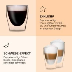 DUOS Doppelwandiges Glas | Thermoglas | 2 X 80, 310, 400 Ml | Trinkglas | Espressoglas, Teeglas, Shotglas | Für Heiße Und Kalte Getränke | Borosilikatglas| Hitze- Und Kältebeständig | Handgemacht | Spülmaschinenfest | Schwebe-Effekt -Küchengeräte Geschäft 10040376 de 0005 logo