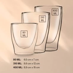 DUOS Doppelwandiges Glas | Thermoglas | 2 X 80, 310, 400 Ml | Trinkglas | Espressoglas, Teeglas, Shotglas | Für Heiße Und Kalte Getränke | Borosilikatglas| Hitze- Und Kältebeständig | Handgemacht | Spülmaschinenfest | Schwebe-Effekt -Küchengeräte Geschäft 10040376 yy 0006 logo