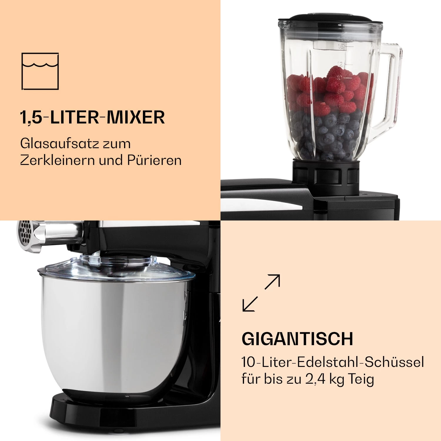 Renata Rossa Küchenmaschine 3-in-1 2000W 2,7PS 5Ltr Edelstahl BPA-frei 8 Renata Rossa Küchenmaschine 3-in-1 2000W 2,7PS 5Ltr Edelstahl BPA-frei – Bild 6