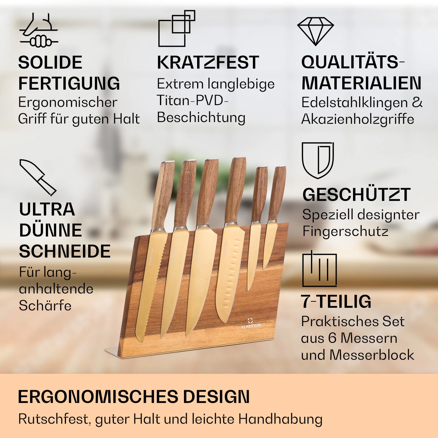 Kazuno Messerset 7 Teile Magnetischer Block PVD Titanium-Beschichtung 4 Kazuno Messerset 7 Teile Magnetischer Block PVD Titanium-Beschichtung – Bild 2