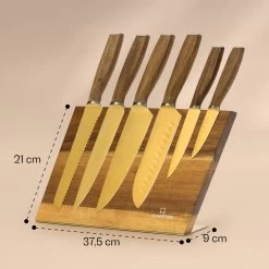 Kazuno Messerset 7 Teile Magnetischer Block PVD Titanium-Beschichtung -Küchengeräte Geschäft 10040726 yy 0011 dimensions