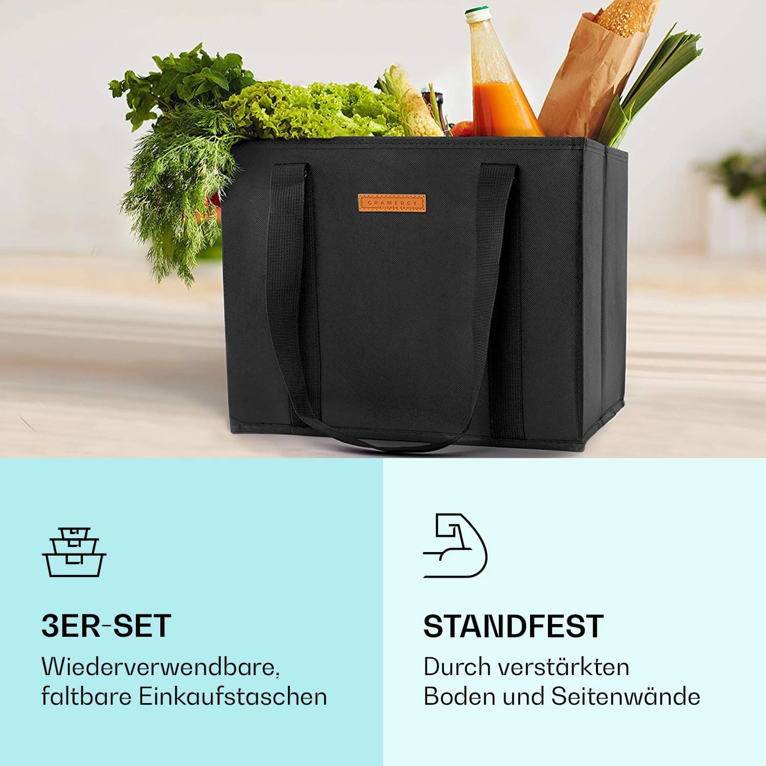 Einkaufstasche 3er Set Wiederverwendbar Waschbar Faltbar Verstärkt 4 Einkaufstasche 3er Set Wiederverwendbar Waschbar Faltbar Verstärkt – Bild 2