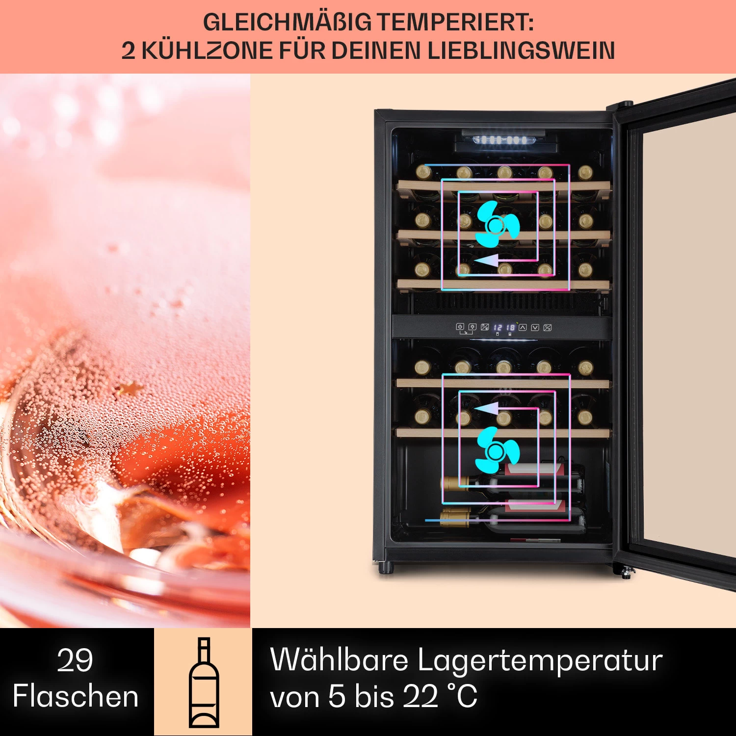 Barossa 29 Duo Weinkühlschrank 29 Fl 80 Ltr 2 Zonen Drucktasten 5 Barossa 29 Duo Weinkühlschrank 29 Fl 80 Ltr 2 Zonen Drucktasten – Bild 3