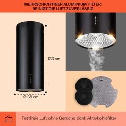 Bolea Inselabzugshaube Ø38cm Ab-/Umluft 600m³/h LED Inkl. Aktivkohlefilter -Küchengeräte Geschäft 10041223 de 0005 usp