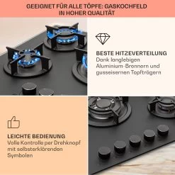 Firetale Gaskochfeld 5-flammig 70 Cm Aluminium-Brenner Inkl. Schlauch Und Druckminderer -Küchengeräte Geschäft 10041300 de 0004 usp